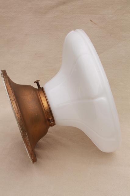 photo of vintage industrial light fixture, flush mount w/ milk glass shade for exposed bulb #7