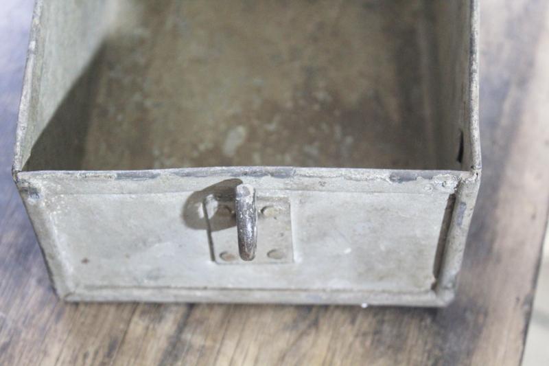 photo of vintage industrial mailbox or tool box, metal tombstone shape w/ hasp for padlock #5