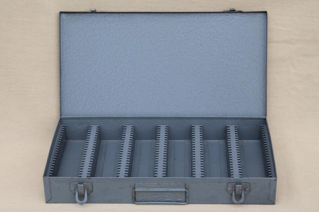 photo of vintage industrial metal file boxes for storage of slides, retro photo slide files #4