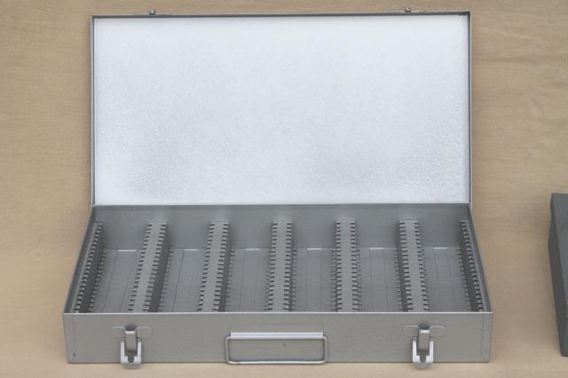 photo of vintage industrial metal file boxes for storage of slides, retro photo slide files #5