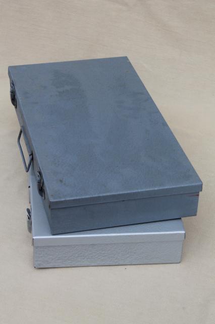 photo of vintage industrial metal file boxes for storage of slides, retro photo slide files #6