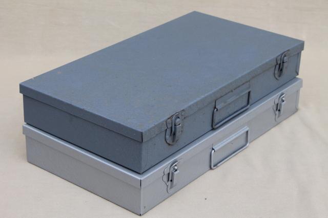 photo of vintage industrial metal file boxes for storage of slides, retro photo slide files #8