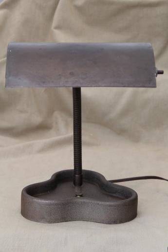 photo of vintage industrial metal lamp, cloverleaf desk tray gooseneck light w/ metal shade #5