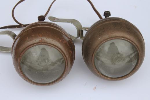 photo of vintage industrial metal lights w/ magnifying lenses, steampunk vintage #2