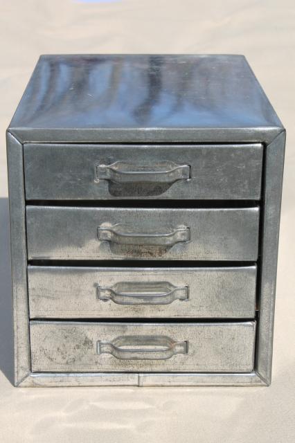 photo of vintage industrial metal parts chest / hardware organizer bin, tin box w/ storage drawers #2