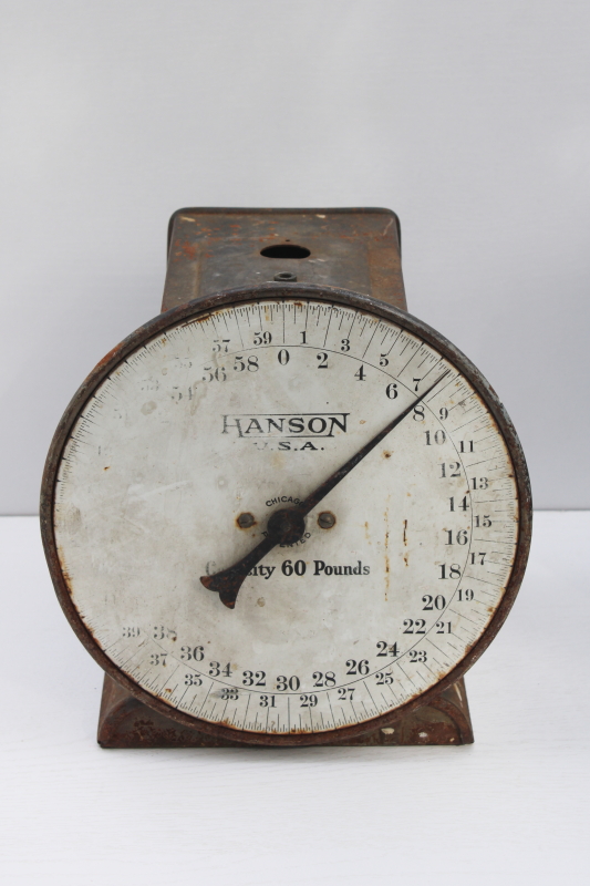 photo of vintage industrial metal scale base weighs up to 60 pounds, gauge face w/ detailed calibration & numbers #1