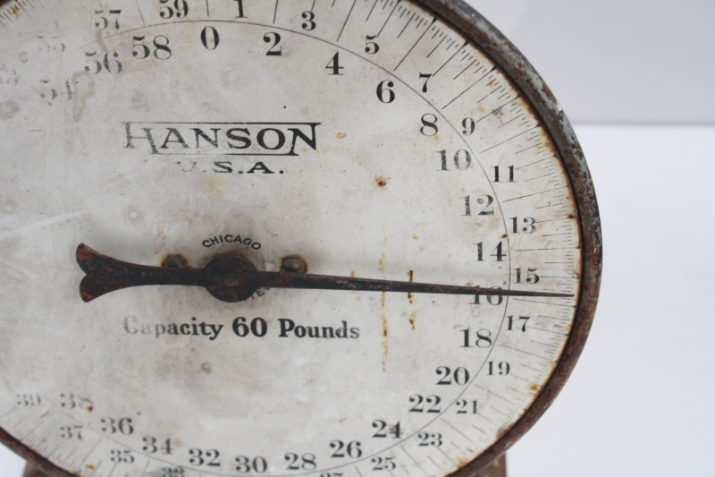 photo of vintage industrial metal scale base weighs up to 60 pounds, gauge face w/ detailed calibration & numbers #2