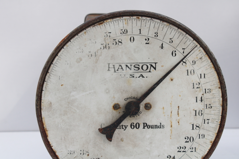 photo of vintage industrial metal scale base weighs up to 60 pounds, gauge face w/ detailed calibration & numbers #3