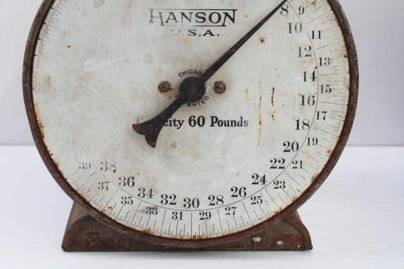 photo of vintage industrial metal scale base weighs up to 60 pounds, gauge face w/ detailed calibration & numbers #4