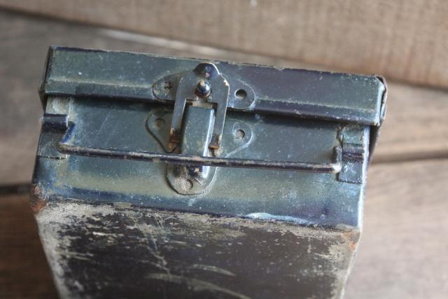 photo of vintage industrial metal toolbox, Illinois Highway Dept first aid case w/ latch & handle #4