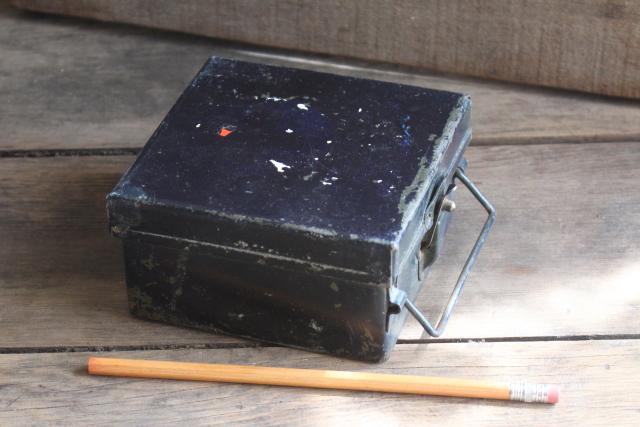 photo of vintage industrial metal toolbox, Illinois Highway Dept first aid case w/ latch & handle #5