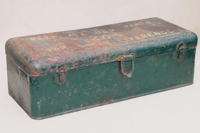 photo of vintage industrial metal toolbox, tool chest for 1950s Hercules IXA tractor engine #1