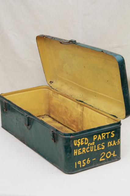 photo of vintage industrial metal toolbox, tool chest for 1950s Hercules IXA tractor engine #3