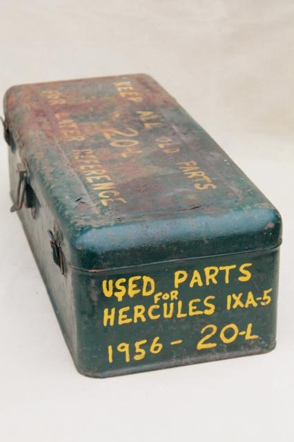 photo of vintage industrial metal toolbox, tool chest for 1950s Hercules IXA tractor engine #4