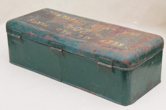 photo of vintage industrial metal toolbox, tool chest for 1950s Hercules IXA tractor engine #5