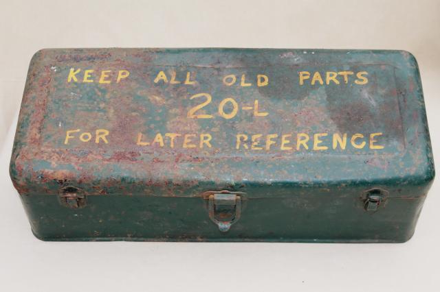 photo of vintage industrial metal toolbox, tool chest for 1950s Hercules IXA tractor engine #6