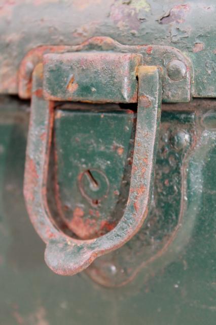 photo of vintage industrial metal toolbox, tool chest for 1950s Hercules IXA tractor engine #9