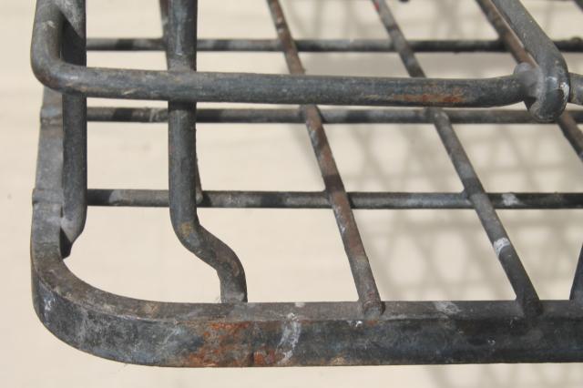 photo of vintage industrial milk crates, stacking metal boxes w/ old Mineral Point Wisconsin label #2