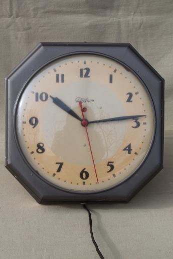 photo of vintage industrial schoolhouse wall clock, mid-century modern machine age #1