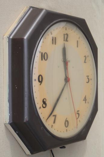 photo of vintage industrial schoolhouse wall clock, mid-century modern machine age #2