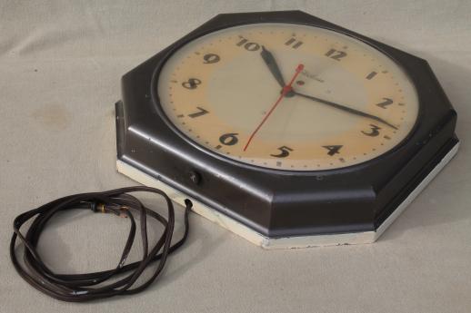 photo of vintage industrial schoolhouse wall clock, mid-century modern machine age #5