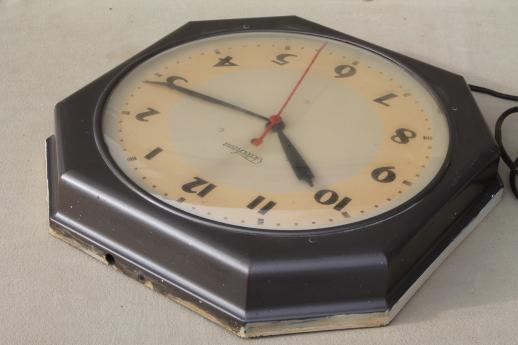 photo of vintage industrial schoolhouse wall clock, mid-century modern machine age #6