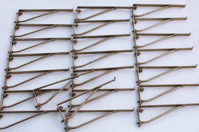 photo of vintage industrial shelf brackets, nickel steel supports for glass shelving apothecary dental cabinet #1