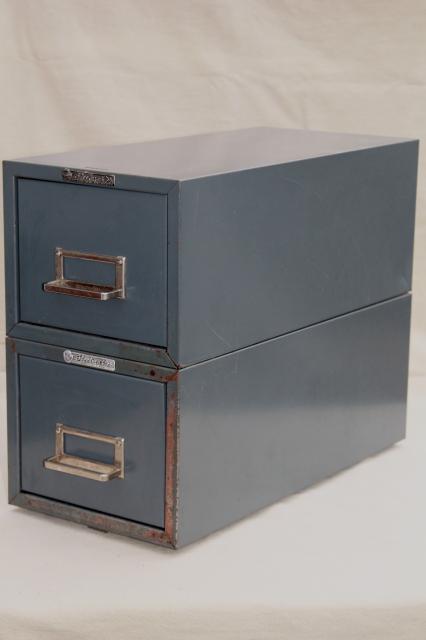 photo of vintage industrial steel case card file cabinets, office / library reference drawers #1