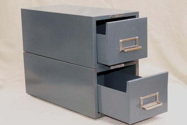 photo of vintage industrial steel case card file cabinets, office / library reference drawers #2