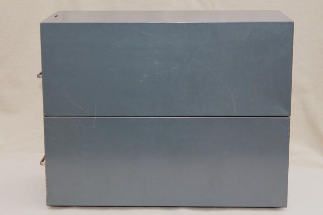 photo of vintage industrial steel case card file cabinets, office / library reference drawers #6