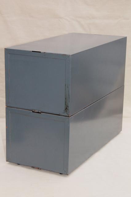 photo of vintage industrial steel case card file cabinets, office / library reference drawers #7