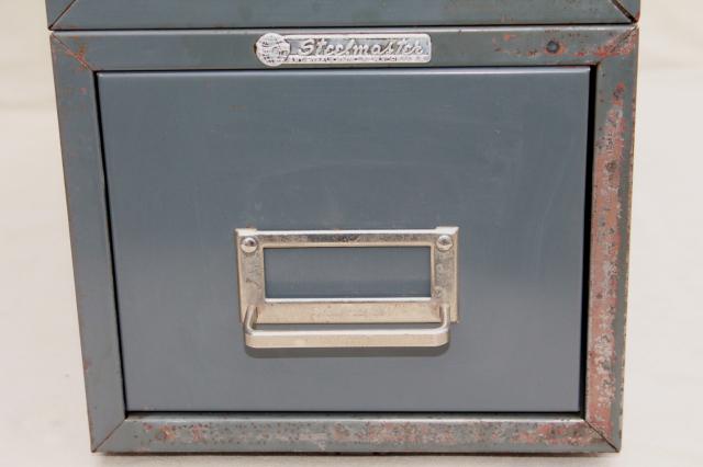 photo of vintage industrial steel case card file cabinets, office / library reference drawers #8