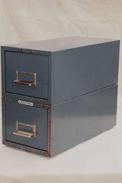 catalog photo of vintage industrial steel case card file cabinets, office / library reference drawers