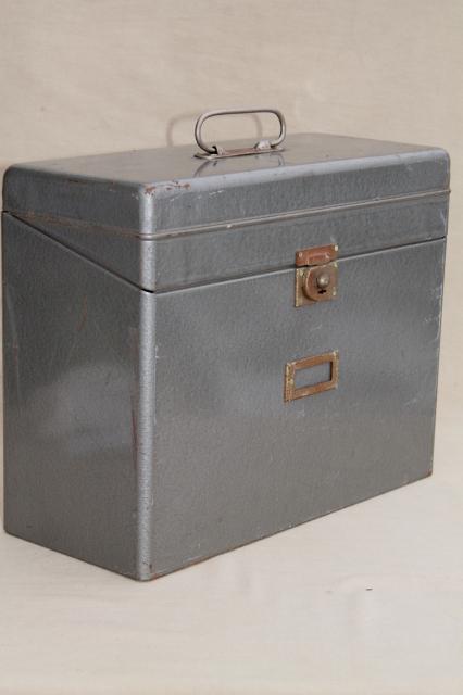 photo of vintage industrial steel file box, portable office file or desk paper cabinet #1