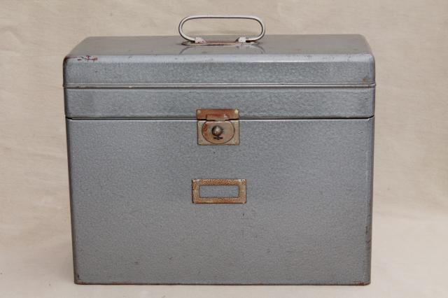 photo of vintage industrial steel file box, portable office file or desk paper cabinet #4