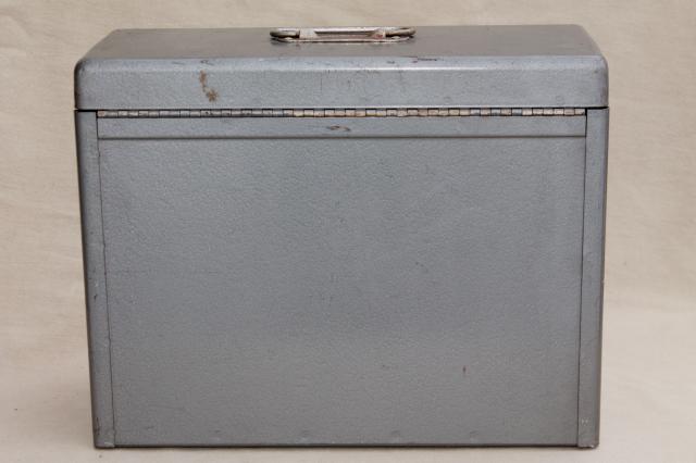 photo of vintage industrial steel file box, portable office file or desk paper cabinet #6