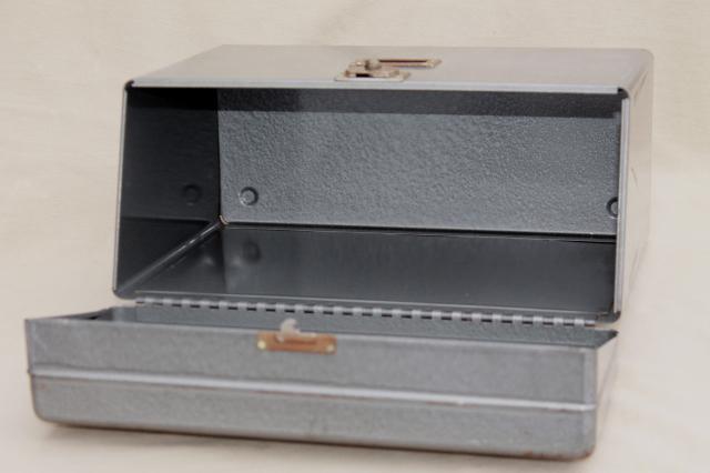 photo of vintage industrial steel file box, portable office file or desk paper cabinet #9