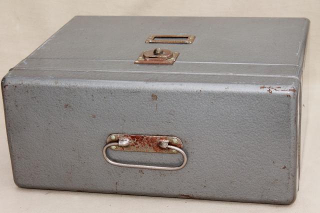 photo of vintage industrial steel file box, portable office file or desk paper cabinet #10