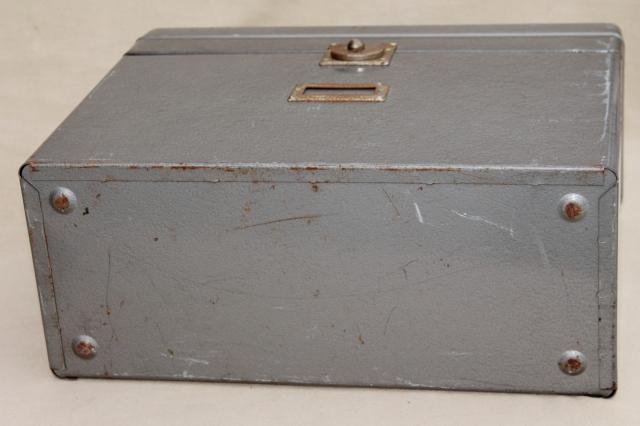 photo of vintage industrial steel file box, portable office file or desk paper cabinet #11