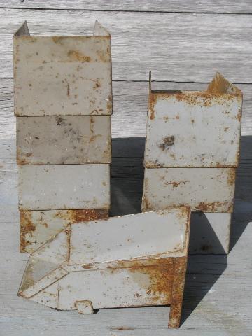 photo of vintage industrial steel parts sorting / storage bins, stacking shop boxes #4