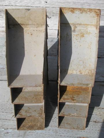 photo of vintage industrial steel parts sorting / storage bins, stacking shop boxes #5