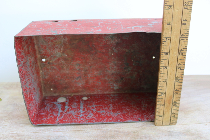 photo of vintage industrial steel storage box w/ worn red paint, rustic holiday decor #2