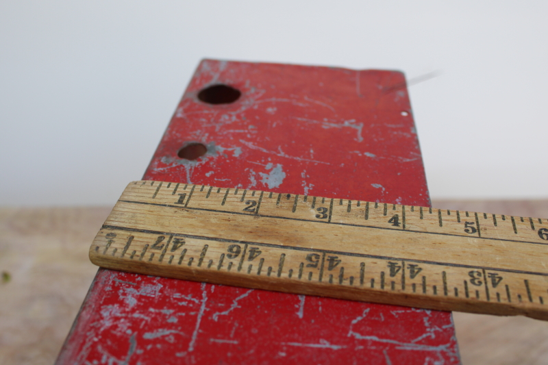 photo of vintage industrial steel storage box w/ worn red paint, rustic holiday decor #4
