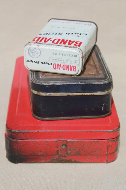 photo of vintage industrial style metal First Aid tins, small metal boxes for bandages etc. #2