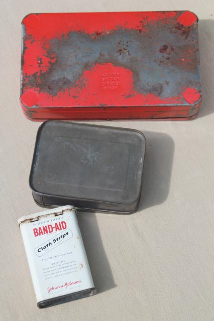 photo of vintage industrial style metal First Aid tins, small metal boxes for bandages etc. #4