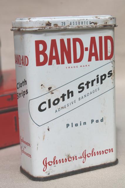 photo of vintage industrial style metal First Aid tins, small metal boxes for bandages etc. #6