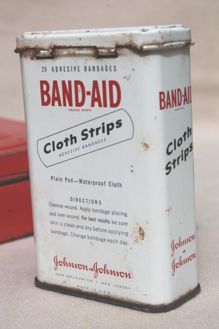 photo of vintage industrial style metal First Aid tins, small metal boxes for bandages etc. #7