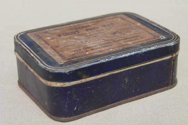 photo of vintage industrial style metal First Aid tins, small metal boxes for bandages etc. #8