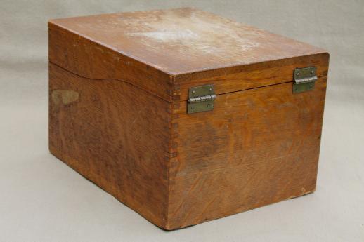 photo of vintage industrial style oak card file box, machine age office / library catalog file #3