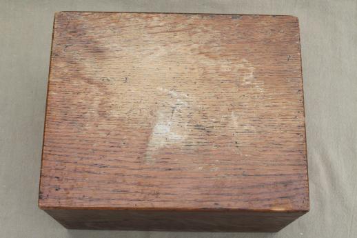 photo of vintage industrial style oak card file box, machine age office / library catalog file #4